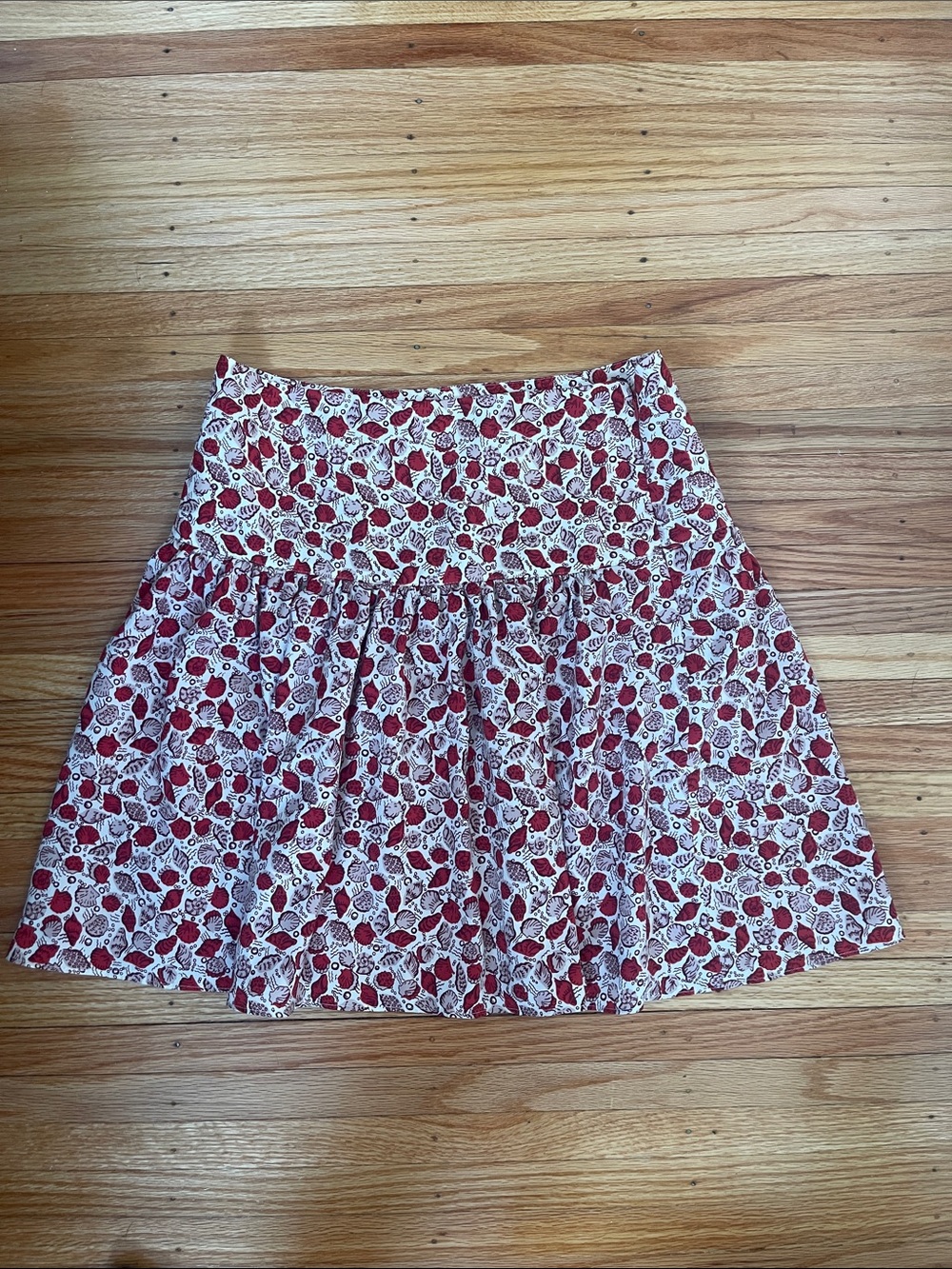 Floral Red and White Tiered A-Line Skirt